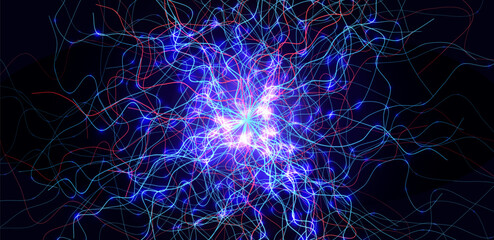 Brain Roots Neural Tree Background Neuron Burst Neuron Connection Lines Glowing Particles Net Pattern. AI Bio Chemical Connections Medical Science Innovative Technology Backdrop. Vector Illustration