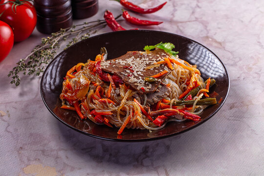 Asian funchosa noodles with beef