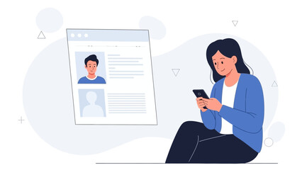 Woman Using Smartphone Browsing Online Profiles on Digital Device