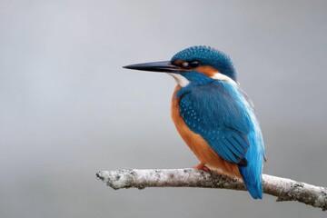 Obraz premium Vibrant kingfisher perched on branch with blue and orange plumage