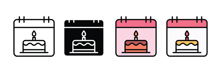 Fototapeta premium Birthday calendar icon vector. Event scheduling symbol for anniversary dates, celebration planning, and holiday reminder set. Vector illustration.