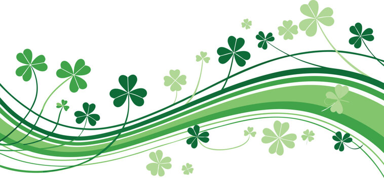 St patricks day background with green shamrocks and wavy lines on transparent backdrop for irish holiday celebration flyer greeting card poster design elements vector illustration