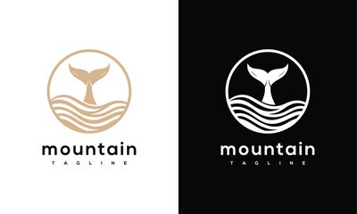 Modern Whale Tail Logo Design with Ocean Waves - Mountain Brand Identity Symbol.