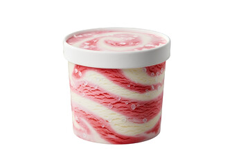 Swirled vanilla strawberry ice cream cup isolated on transparent background