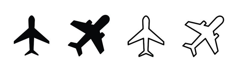 Obraz premium Airplane icons solid and outline for travel and aviation themes