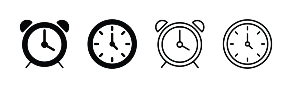Alarm clock icons set simple flat design vector illustration different styles