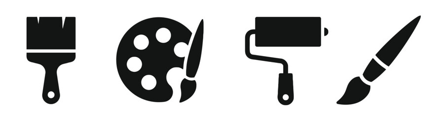 Obraz premium Artist tools collection including paint brushes roller and palette with colors