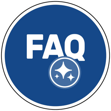 Blaues Schild FAQ Schriftzug mit KI K&uuml;nstliche Intelligenz Symbol Support Hilfe Vektor Illustration Kundenservice Fragen und Antworten Digitaler Assistent Information