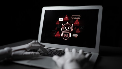 Chatbot AI helping under system alert condition with error warnings and communication risk signals....