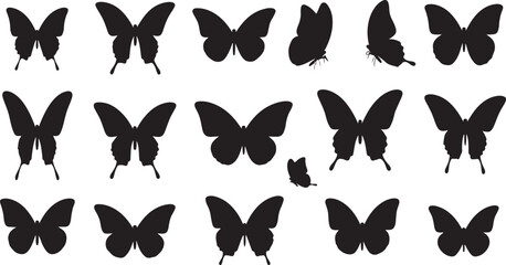 Assorted black butterfly illustrations showcasing various shapes and sizes