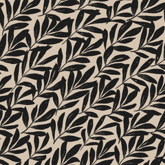 Floral organic shape with seamless background. Simple abstract hand made floral pattern. Modern printing in grey and black. Ideal for textile design, wallpaper, cards, posters and decoration.