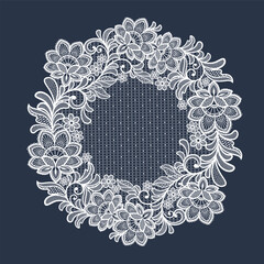 lace flowers decoration element. vector round frame of lace flowers