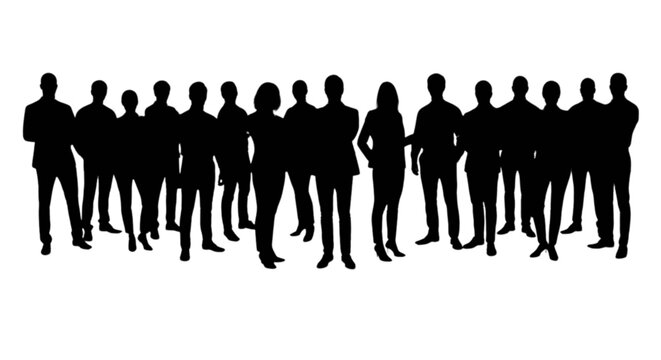 Uniformed individuals standing in a straight line formation isolated on transparent background, Vector