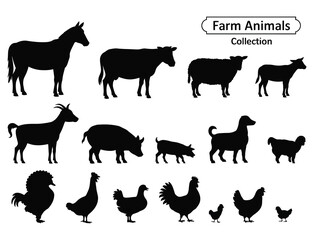 vector silhouettes of farm animals, isolated on white, perfect for agricultural design