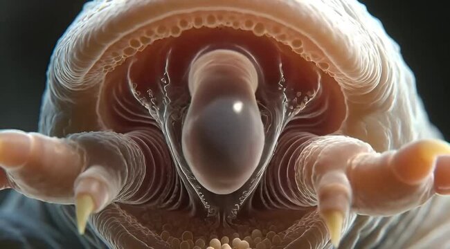 Microscopic tardigrade water bear mouth extreme close up cinematic 4k horizontal Video
