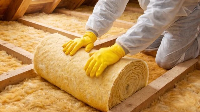 Work composed of mineral wool insulation in the floor, floor heating insulation.
