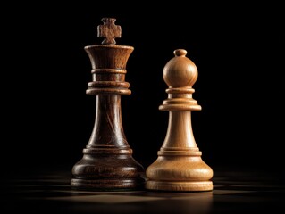chess king and pawn with strategic lighting isolated on a black background