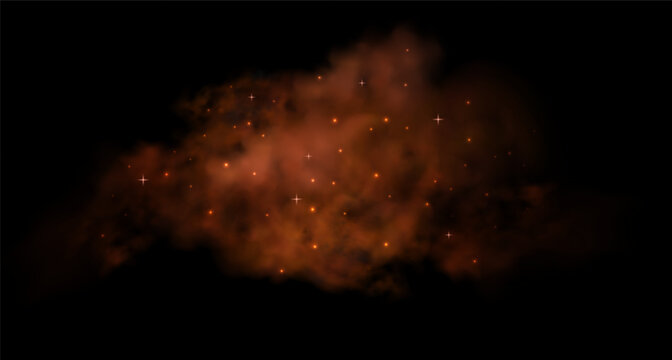  Abstract orange smoke effect with floating sparks creates dramatic fire atmosphere, ideal for overlay compositions with mysterious fog and burning ember elements.