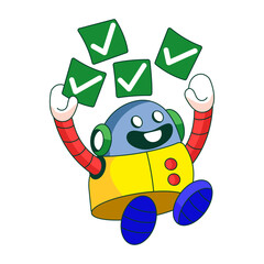 Obraz premium Flat illustration showing a robot character viewing completed tasks