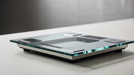 Modern smart glass digital weighing scale isolated on minimal background
