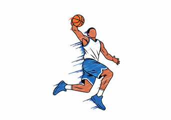 Dynamic Basketball Player in Mid-Air Dunking a Slam Dunk with Intense Action and Athleticism © dhorido studio