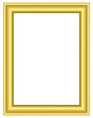 Bright golden rectangular photo frame with smooth metallic shine border, luxury blank design for modern decoration