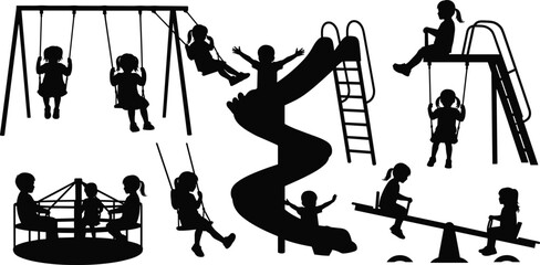 Children playground swings slide seesaw merry-go-round climbing fun flat vector ©  anatomy bodybuildin