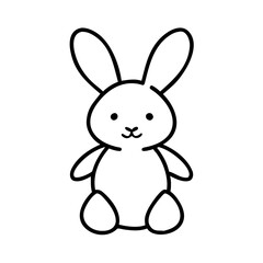 Minimalist stuffed bunny icon hand drawn in cartoon style outline. Simple black line art stuffed bunny icon, perfect for children&rsquo;s designs, digital products.