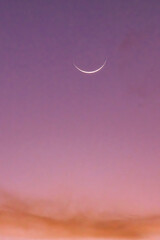 Sliver moon in a pink sky at sunset. © manuel