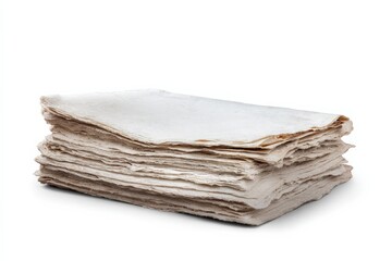 Stack of handmade white paper sheets isolated on white background