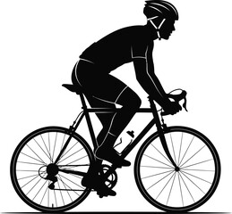 Obraz premium Black silhouette of a cyclist riding a road bike with a helmet