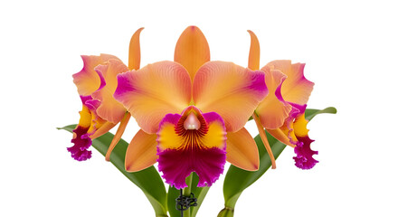 Vibrant orange orchid with pink accents on white background