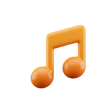 Orange eighth note music symbol icon  3D rendering of a single eighth note with shiny surface and transparent background