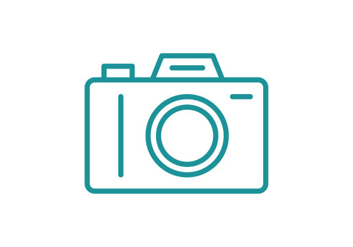 C&aacute;mara fotogr&aacute;fica de color turquesa formada por l&iacute;neas simples