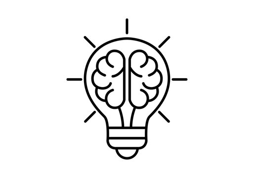 Bombilla con un cerebro en su interior de estilo lineal representando conceptos de inteligencia creativa e ideas