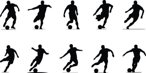 Obraz premium Male Athlete Kicking Soccer Ball Icon Vector Soccer Player Action Icon Sports Silhouette