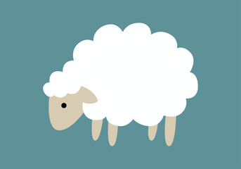 Oveja blanca de lana aislada sobre un fondo azul s&oacute;lido