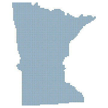 Minnesota Blue Dotted Map: Medical Alley Innovation and Mayo Clinic BioHealth Hub. Minnesota state dotted map.