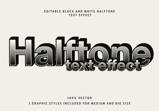 Editable Black and White Halftone Gradient Text Effect with Extruded Type