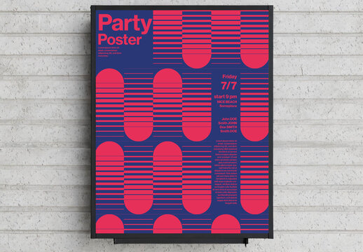 Funky Groovy Modern Pink Blue Party Poster Template with Stripes Pattern