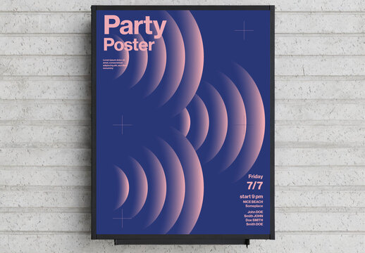 Summer Party Poster Template with Abstract Sound Waves