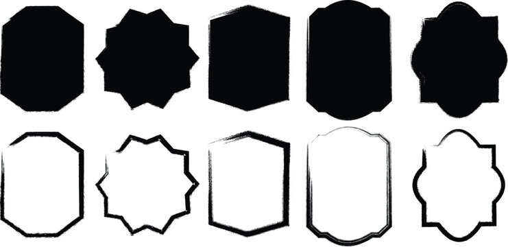Hand Drawn Grunge Badges Ribbons and Shield Shapes Set