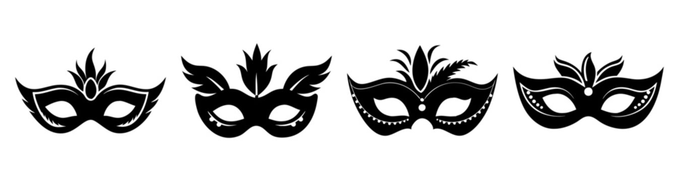 Elegant black and gold carnival masquerade masks set isolated on white background luxury party decoration