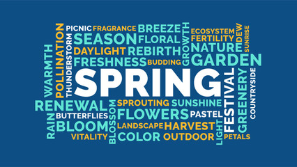 Spring Word Cloud Design for Seasonal Poster, Wall Art, Classroom Decor, Event Banner. Spring bold retro chalkboard typography © WordNest