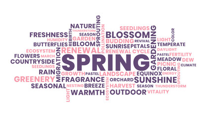 Obraz premium Spring word cloud, Spring season typography design pastel nature garden