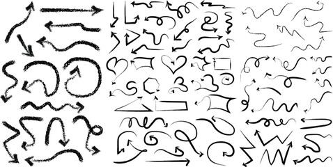 Obraz premium Collection of hand drawn chalk arrow symbols on transparent background illustration