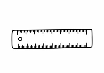 Simple black and white illustration of a ruler on a plain background from a straight-on viewpoint