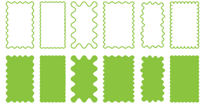 Collection of assorted bright green decorative wavy border shapes and solid background elements perfect for crafting labels invitations or scrapbooking designs