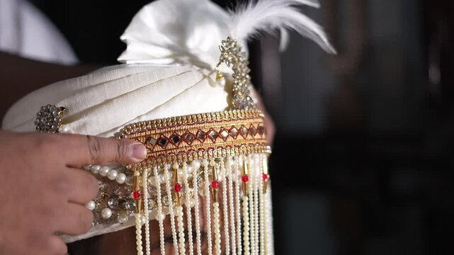 Indian Hidden face Groom Wearing Traditional Sehra During Wedding Ceremony