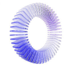 Obraz na płótnie Canvas 3d holographic glass circle array of transparent square plates with purple blue gradient. Abstract geometric ring, crystal round wheel or circular data graph, isolated graphic element